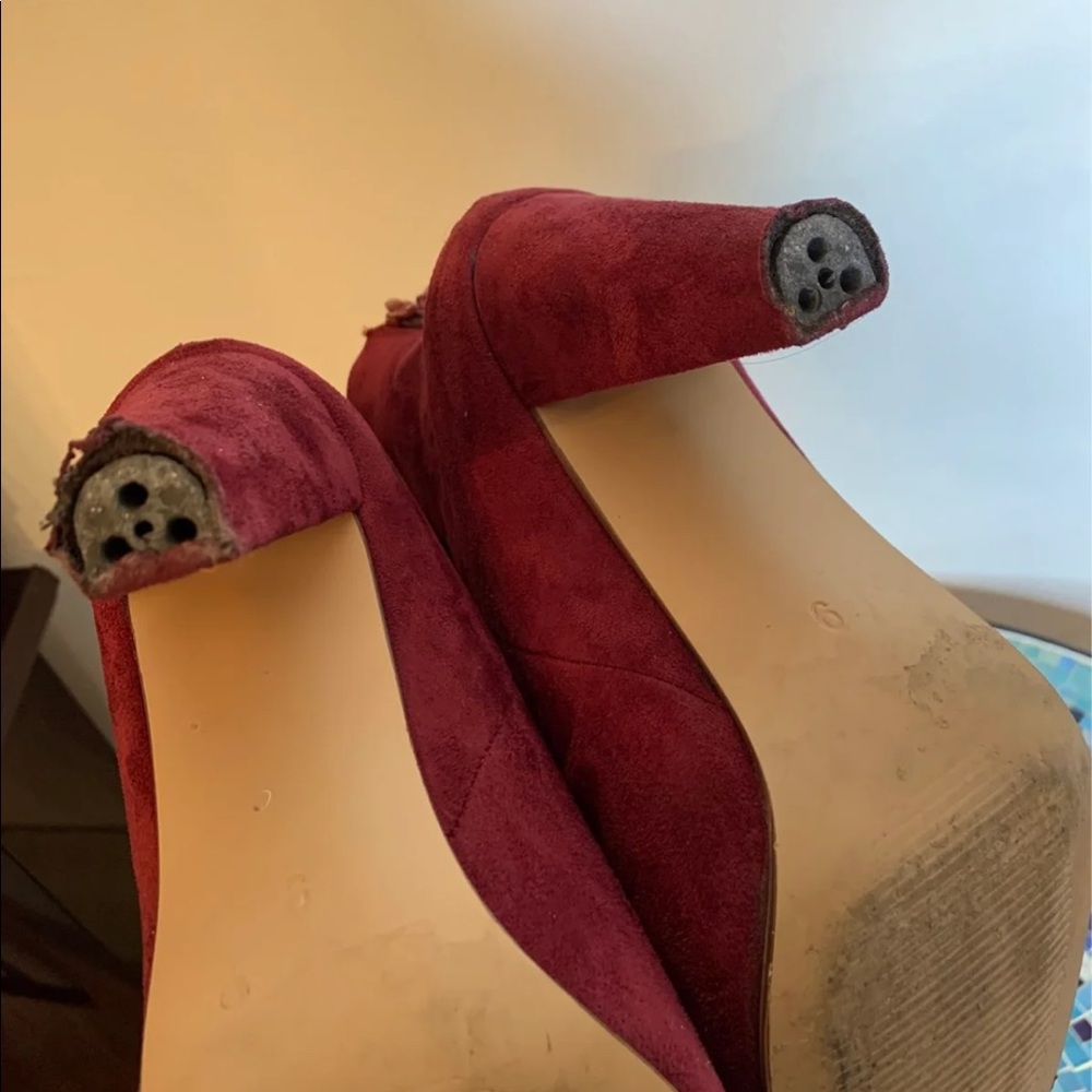 Burgundy Suede Ankle Boots - Picture 9 of 9